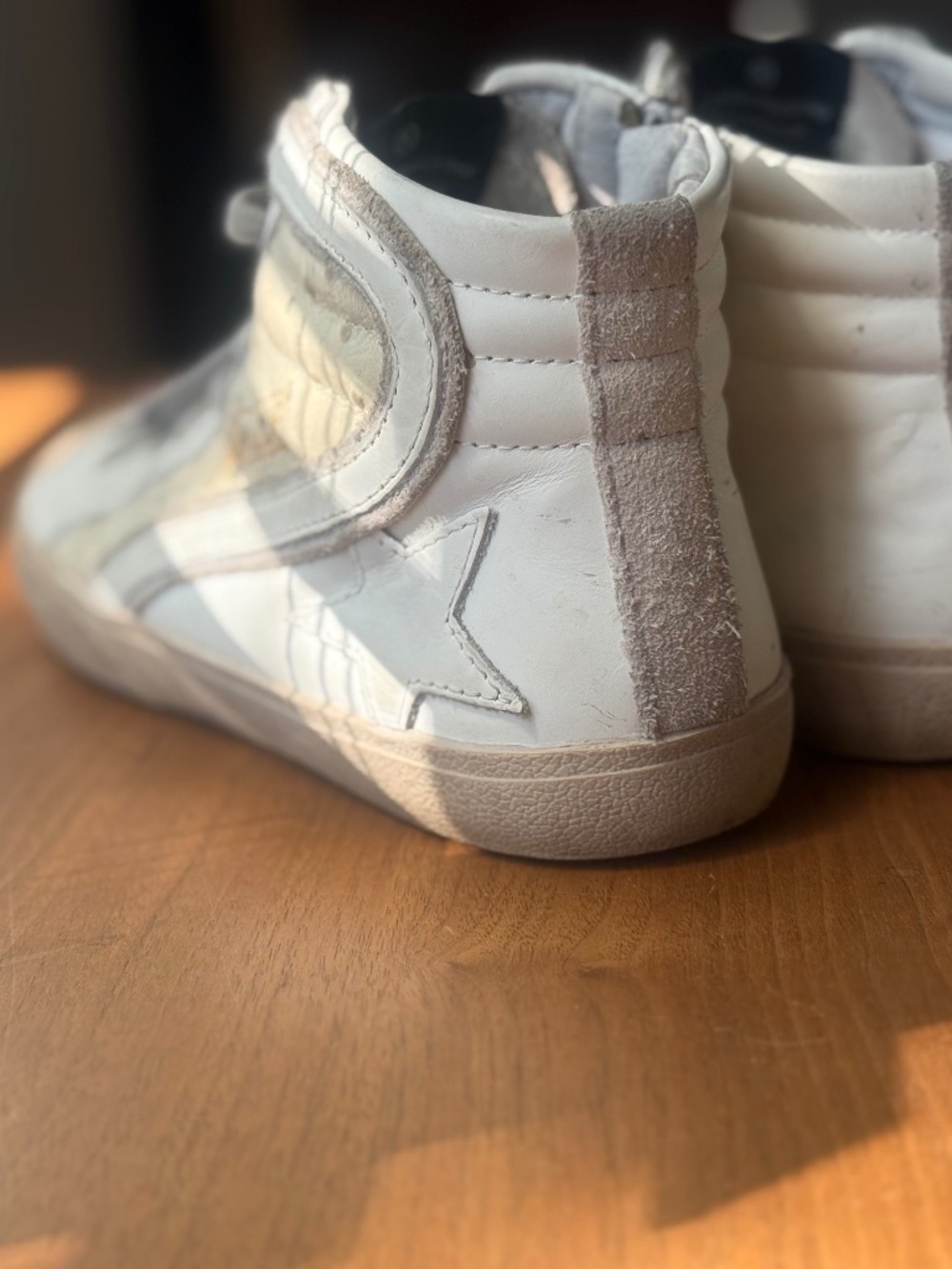 Golden Goose High Top Slide Women 38 Ivory Ecru Leather Distressed Suede GGDB - Picture 10 of 15